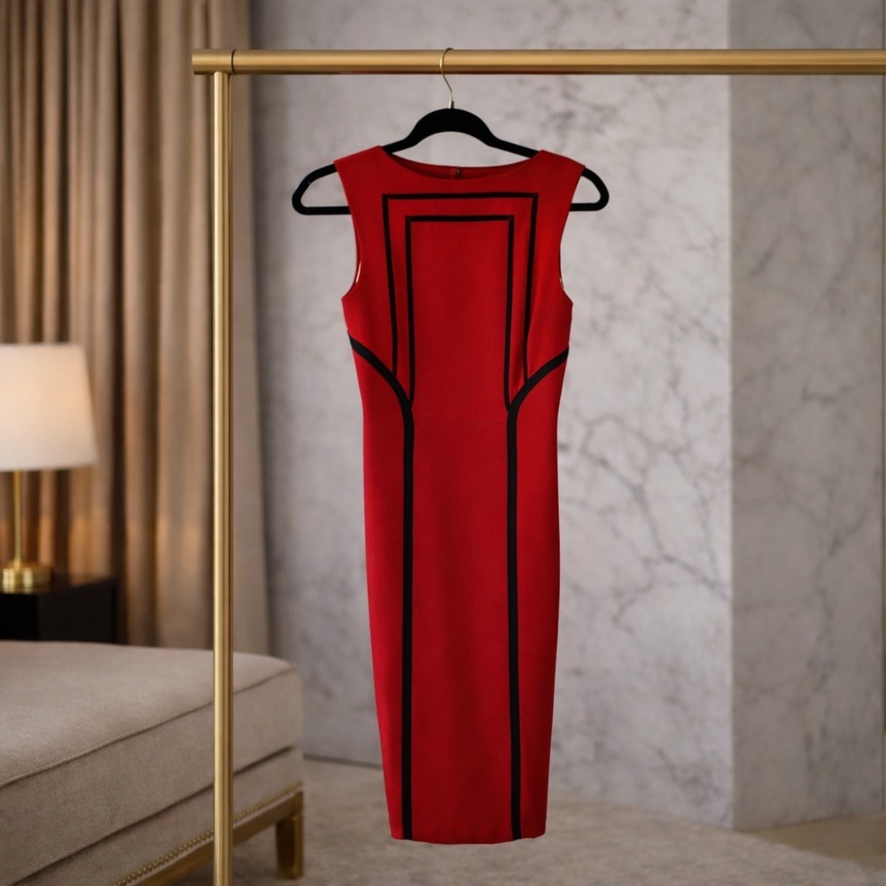 Elegant Red and Black Midi Dress